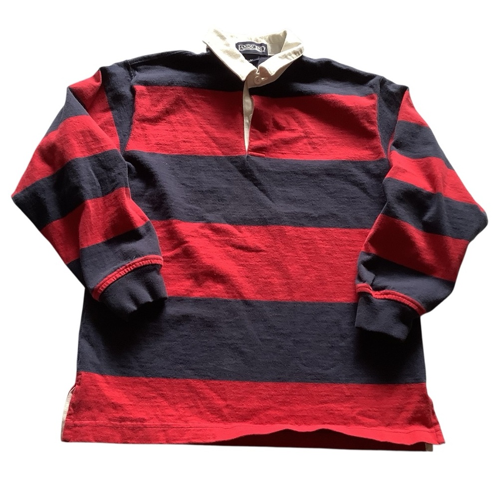Youth (?) Medium Red and Black Striped Rugby Shirt